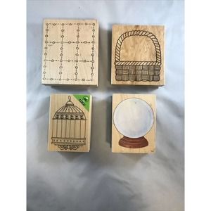 Lot of 4 Wood Mounted Rubber Crafting Stamps Miscellaneous * N3-4